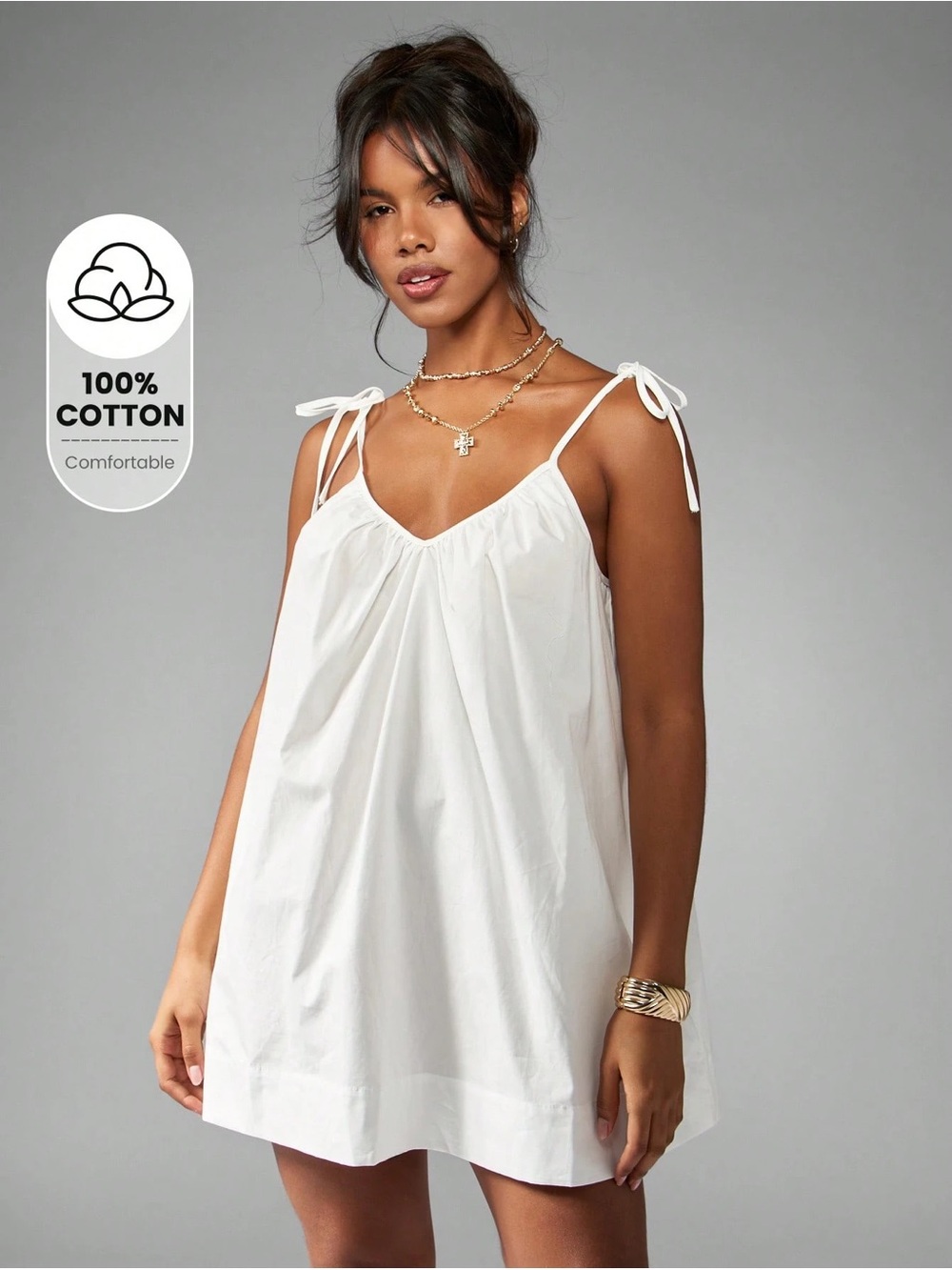 White Tie-Shoulder Cotton Sundress